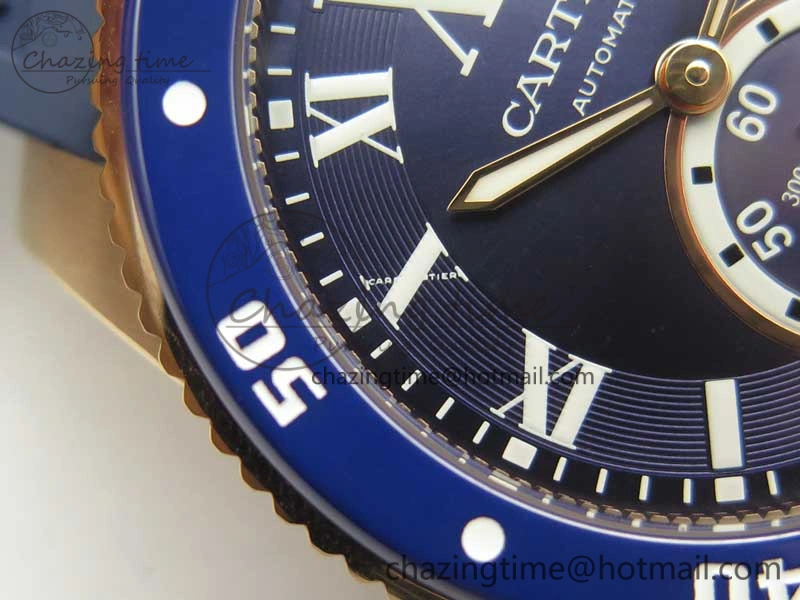 Calibre De Cartier Diver RG Blue RG Bezel JF 1:1 Best Edition On Blue Rubber Strap A23J OdorResistant 6239