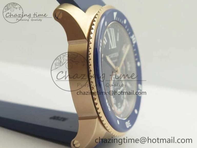 Calibre De Cartier Diver RG Blue RG Bezel JF 1:1 Best Edition On Blue Rubber Strap A23J OdorResistant 6239
