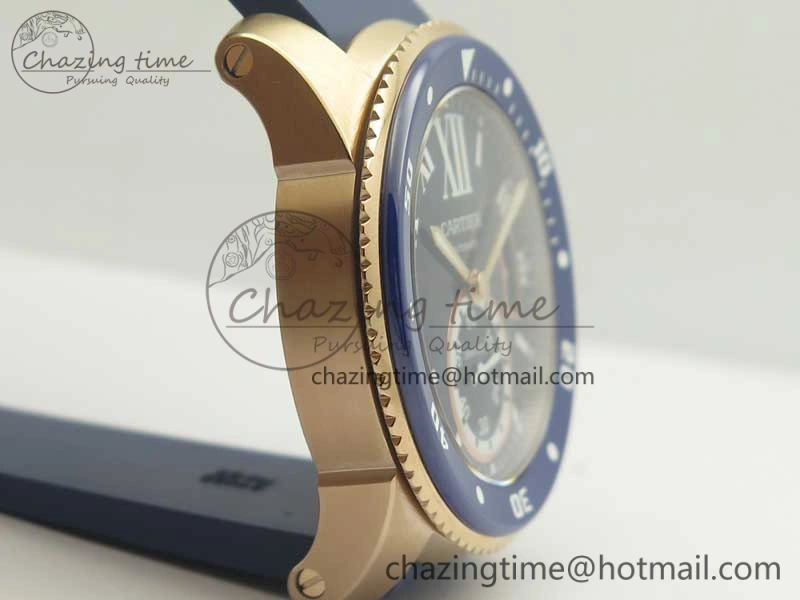 Calibre De Cartier Diver RG Blue RG Bezel JF 1:1 Best Edition On Blue Rubber Strap A23J OdorResistant 6239