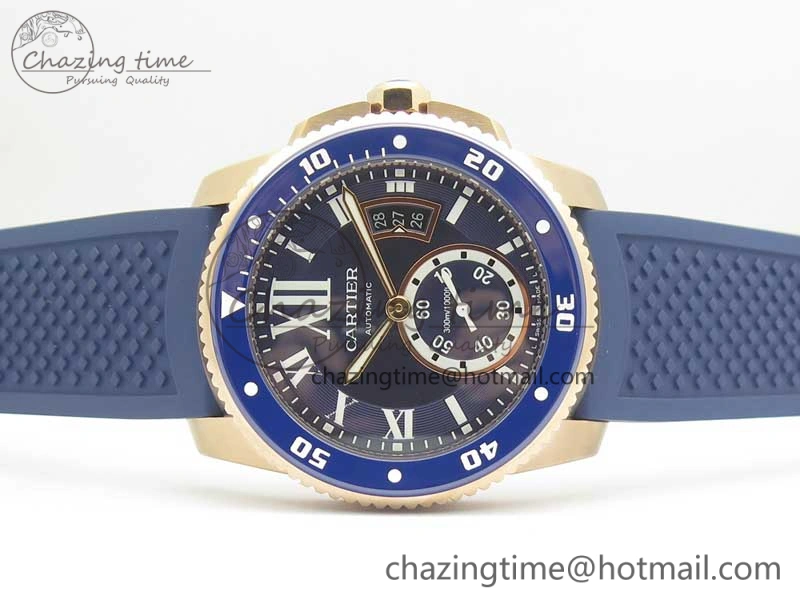 Calibre De Cartier Diver RG Blue RG Bezel JF 1:1 Best Edition On Blue Rubber Strap A23J OdorResistant 6239