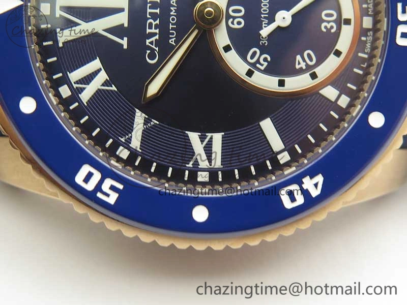 Calibre De Cartier Diver RG Blue RG Bezel JF 1:1 Best Edition On Blue Rubber Strap A23J OdorResistant 6239