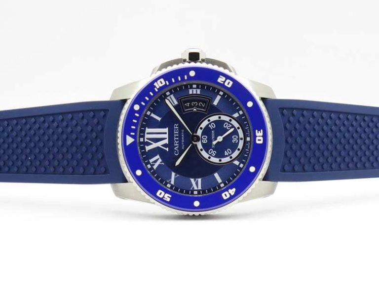 Breathable Calibre De Cartier Diver SS Blue JJF 1:1 Best Edition On Blue Rubber Strap A23J 6284