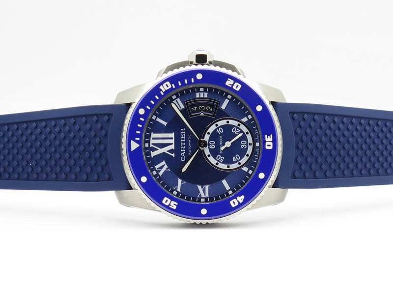 Breathable Calibre De Cartier Diver SS Blue JJF 1:1 Best Edition On Blue Rubber Strap A23J 6284