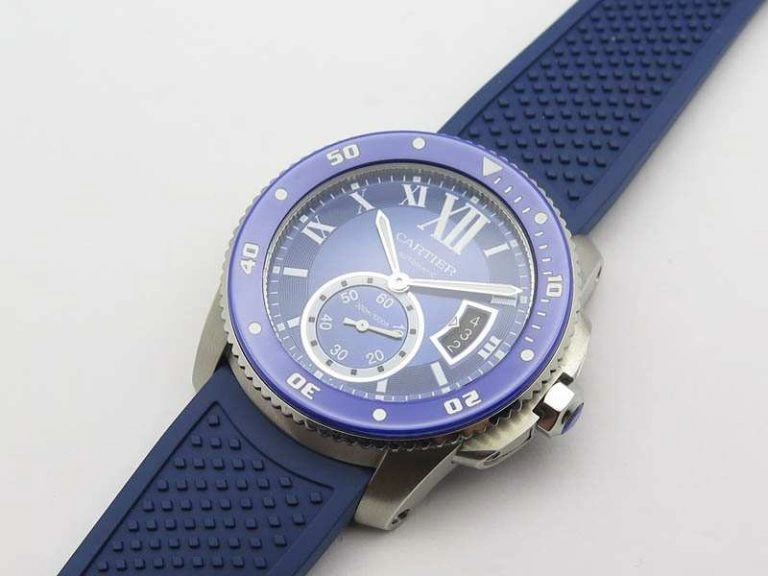 Breathable Calibre De Cartier Diver SS Blue JJF 1:1 Best Edition On Blue Rubber Strap A23J 6284