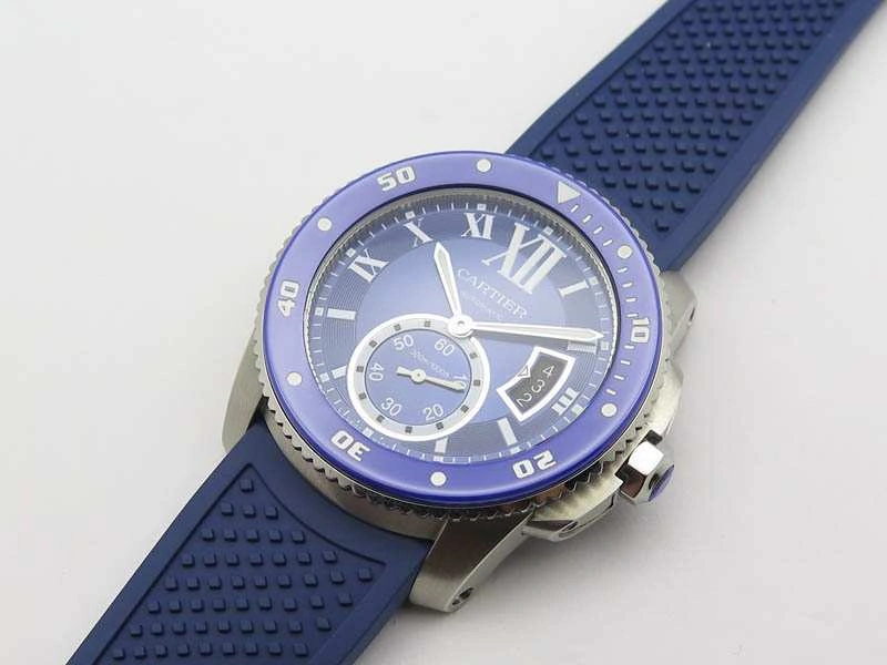 Breathable Calibre De Cartier Diver SS Blue JJF 1:1 Best Edition On Blue Rubber Strap A23J 6284
