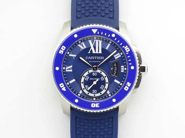 Breathable Calibre De Cartier Diver SS Blue JJF 1:1 Best Edition On Blue Rubber Strap A23J 6284