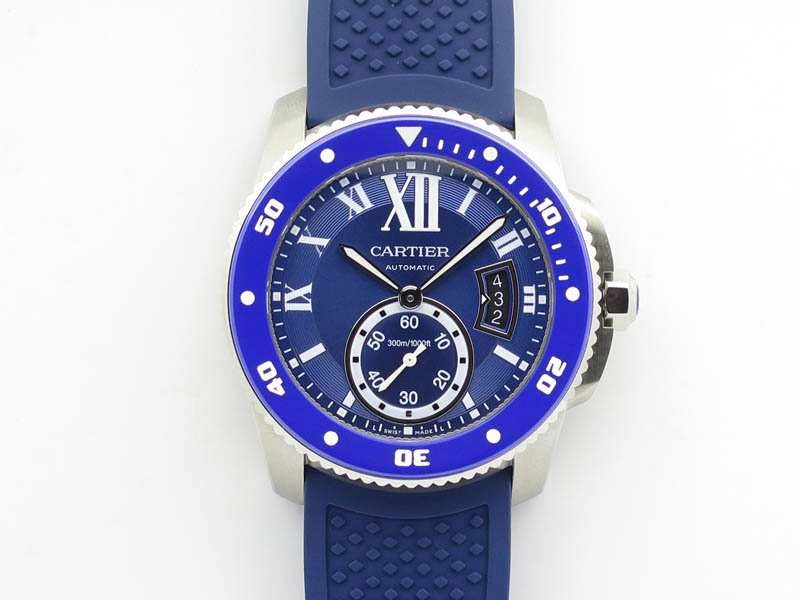Breathable Calibre De Cartier Diver SS Blue JJF 1:1 Best Edition On Blue Rubber Strap A23J 6284