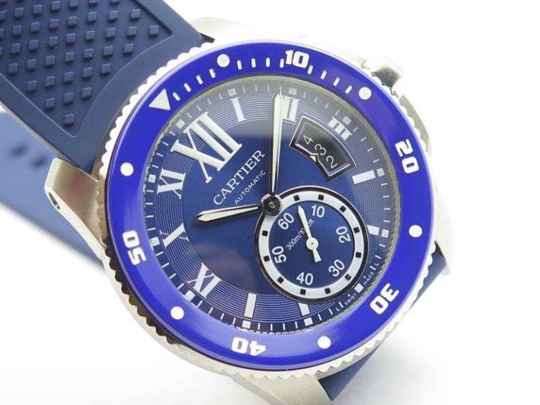 Breathable Calibre De Cartier Diver SS Blue JJF 1:1 Best Edition On Blue Rubber Strap A23J 6284
