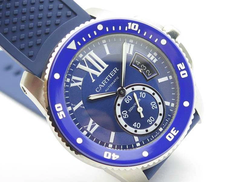 Breathable Calibre De Cartier Diver SS Blue JJF 1:1 Best Edition On Blue Rubber Strap A23J 6284