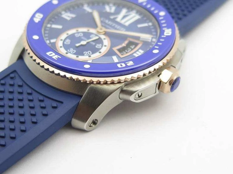 Calibre De Cartier Diver SS RG Blue JJF 1:1 Best Edition On Blue Rubber Strap A23J Contemporary 6283