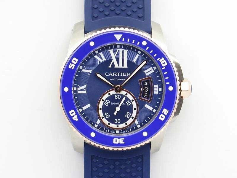 Calibre De Cartier Diver SS RG Blue JJF 1:1 Best Edition On Blue Rubber Strap A23J Contemporary 6283
