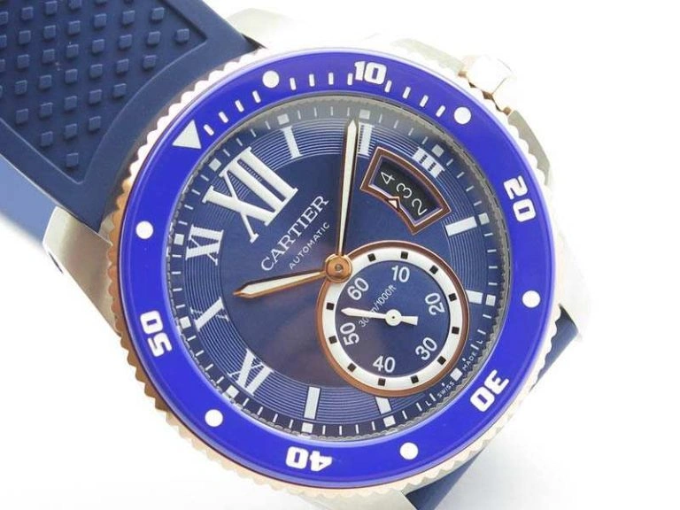 Calibre De Cartier Diver SS RG Blue JJF 1:1 Best Edition On Blue Rubber Strap A23J Contemporary 6283