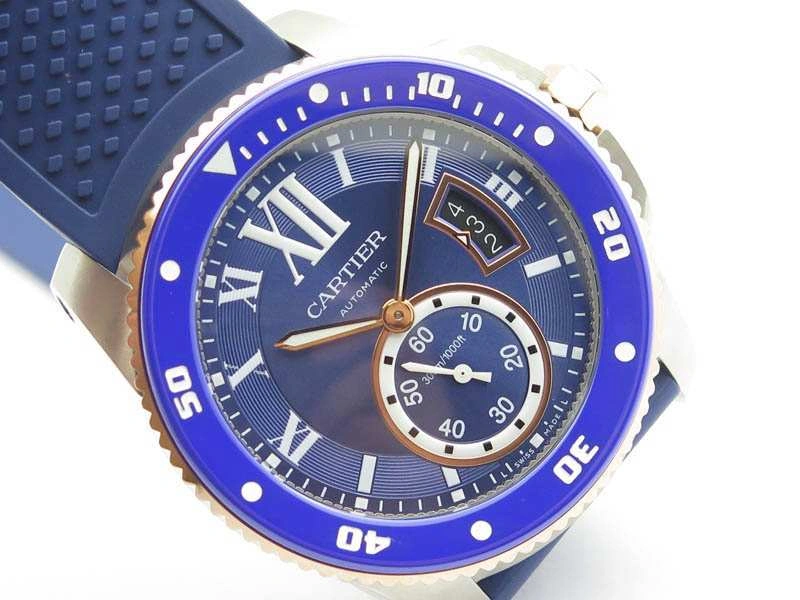 Calibre De Cartier Diver SS RG Blue JJF 1:1 Best Edition On Blue Rubber Strap A23J Contemporary 6283