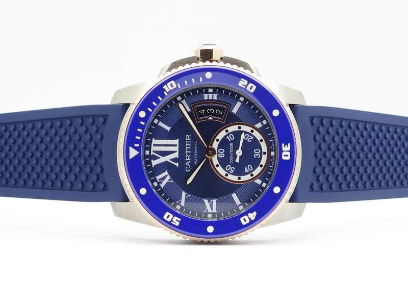 Calibre De Cartier Diver SS RG Blue JJF 1:1 Best Edition On Blue Rubber Strap A23J Contemporary 6283