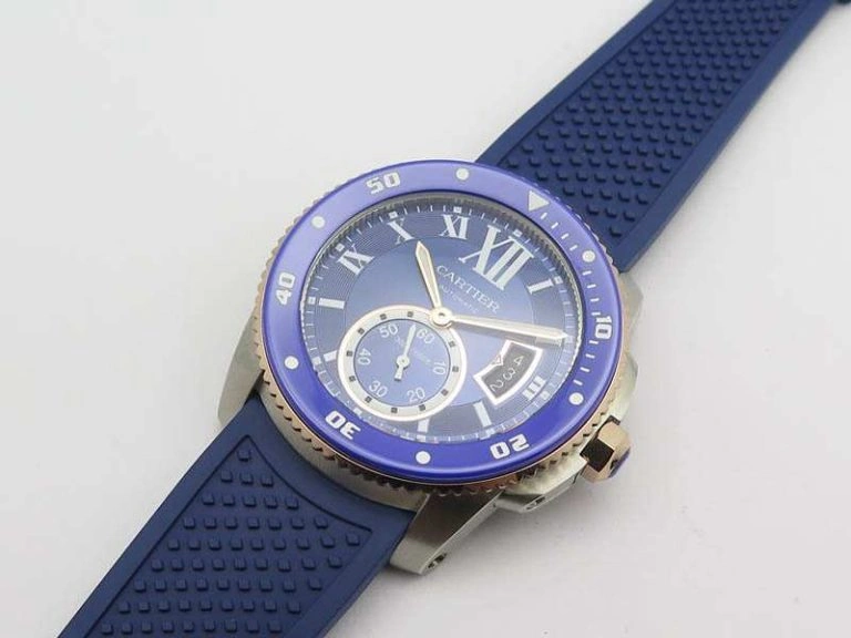 Calibre De Cartier Diver SS RG Blue JJF 1:1 Best Edition On Blue Rubber Strap A23J Contemporary 6283