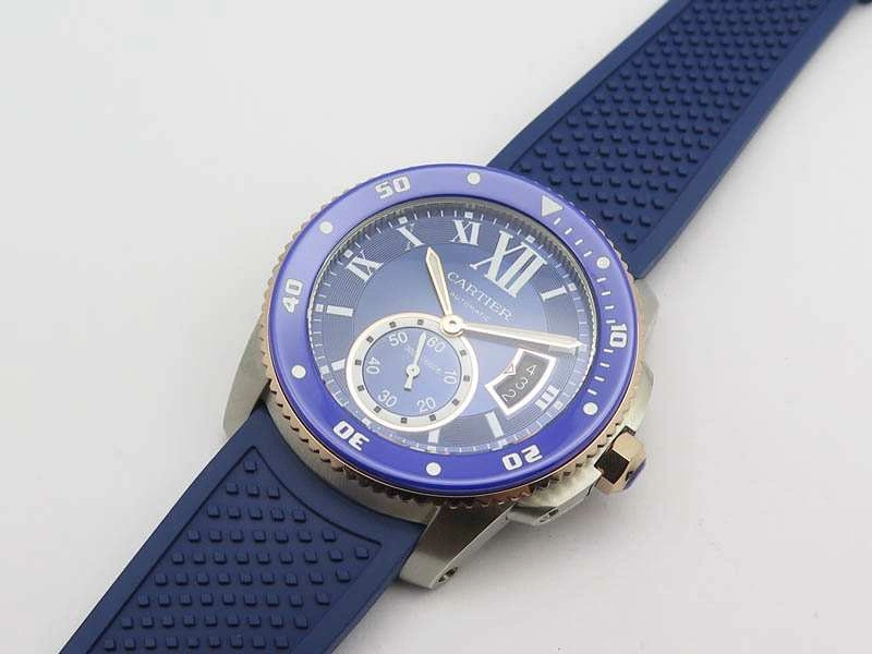 Calibre De Cartier Diver SS RG Blue JJF 1:1 Best Edition On Blue Rubber Strap A23J Contemporary 6283