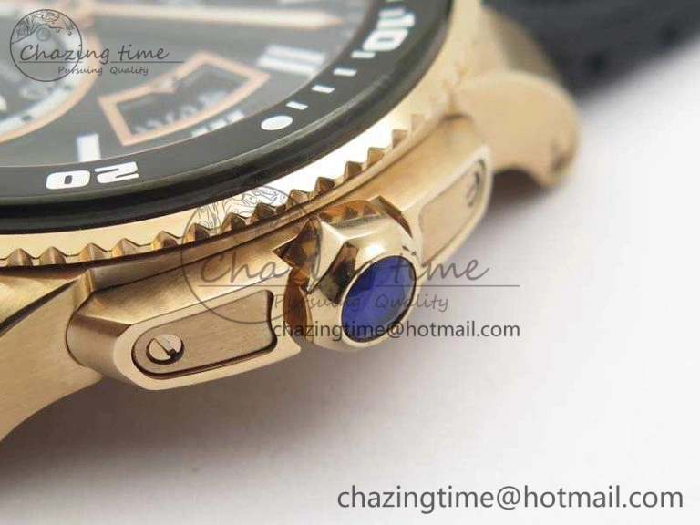 Calibre De Cartier Diver TF 1:1 Best Edition RG Black Dial On Nylon Black Rubber Strap A23J Neat 6278