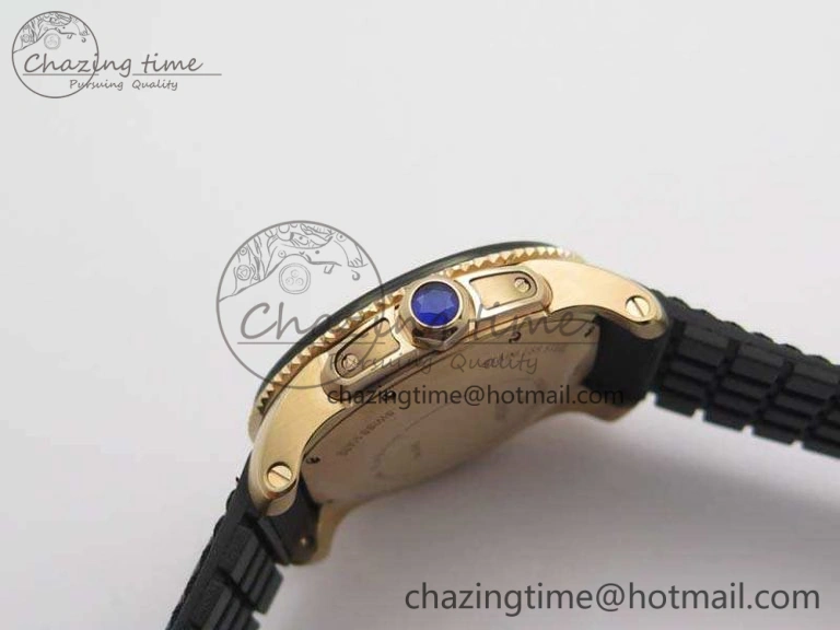 Calibre De Cartier Diver TF 1:1 Best Edition RG Black Dial On Nylon Black Rubber Strap A23J Neat 6278