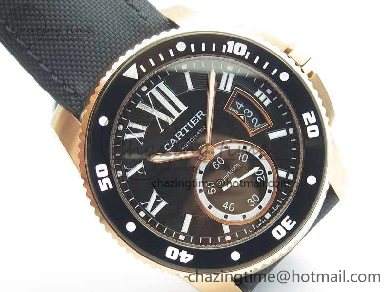 Calibre De Cartier Diver TF 1:1 Best Edition RG Black Dial On Nylon Black Rubber Strap A23J Neat 6278