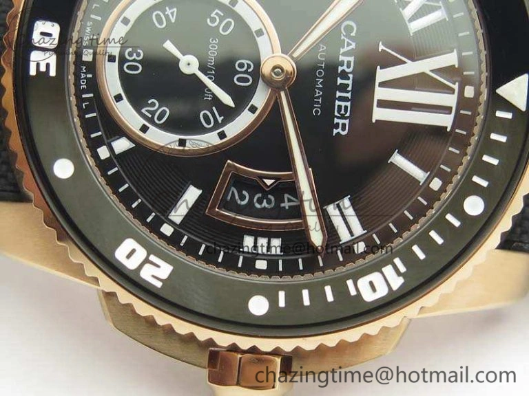 Calibre De Cartier Diver TF 1:1 Best Edition RG Black Dial On Nylon Black Rubber Strap A23J Neat 6278