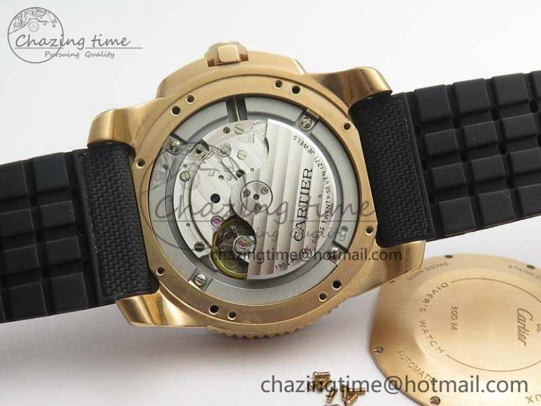 Calibre De Cartier Diver TF 1:1 Best Edition RG Black Dial On Nylon Black Rubber Strap A23J Neat 6278