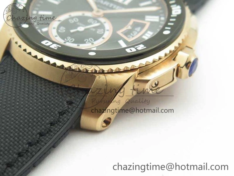 Calibre De Cartier Diver TF 1:1 Best Edition RG Black Dial On Nylon Black Rubber Strap A23J Neat 6278