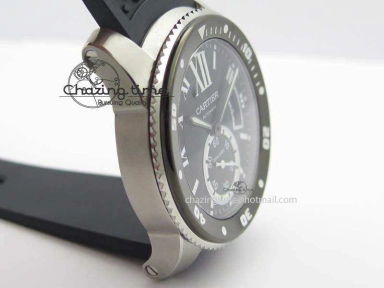 Calibre De Cartier Diver TF 1:1 Best Edition SS Black Dial On Black Rubber Strap A23J TravelReady 6323