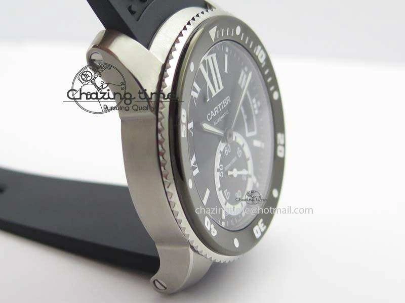 Calibre De Cartier Diver TF 1:1 Best Edition SS Black Dial On Black Rubber Strap A23J TravelReady 6323