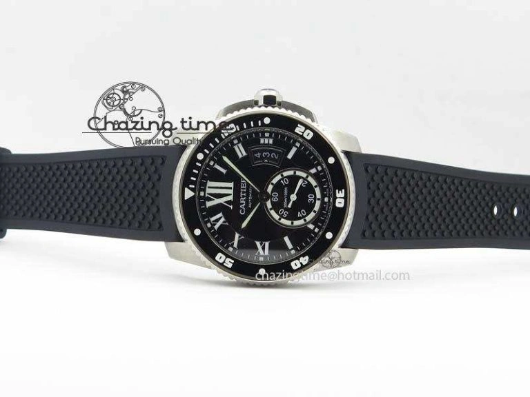 Calibre De Cartier Diver TF 1:1 Best Edition SS Black Dial On Black Rubber Strap A23J TravelReady 6323