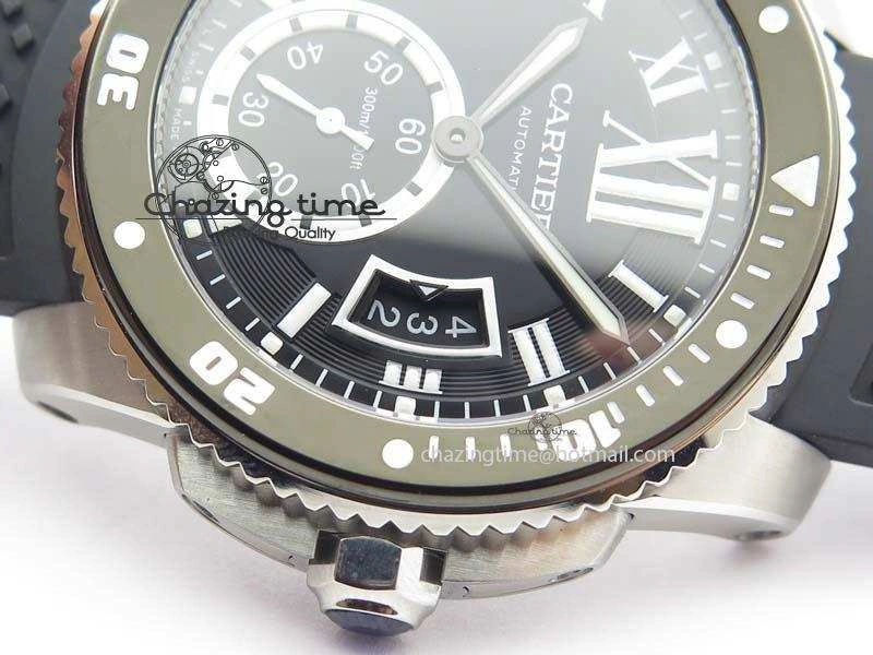 Calibre De Cartier Diver TF 1:1 Best Edition SS Black Dial On Black Rubber Strap A23J TravelReady 6323