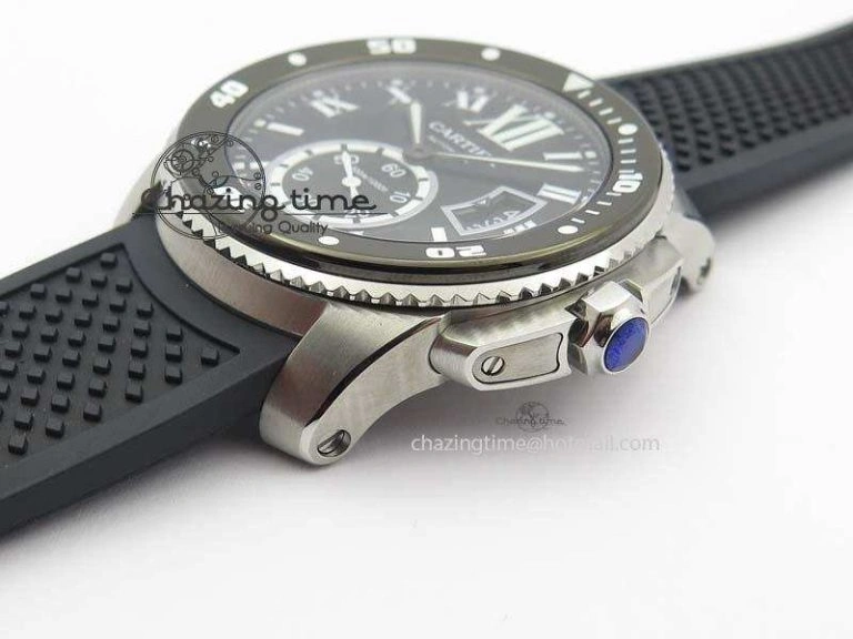 Calibre De Cartier Diver TF 1:1 Best Edition SS Black Dial On Black Rubber Strap A23J TravelReady 6323