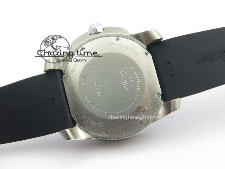 Calibre De Cartier Diver TF 1:1 Best Edition SS Black Dial On Black Rubber Strap A23J TravelReady 6323