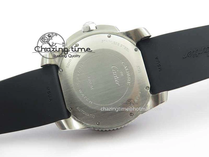 Calibre De Cartier Diver TF 1:1 Best Edition SS Black Dial On Black Rubber Strap A23J TravelReady 6323