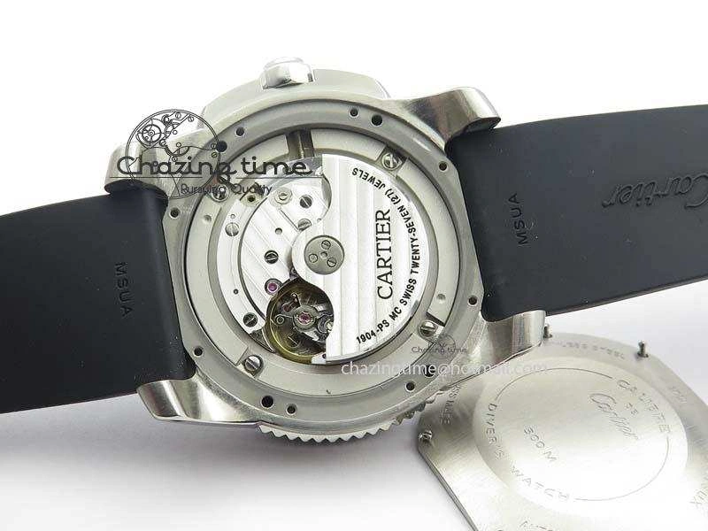 Calibre De Cartier Diver TF 1:1 Best Edition SS Black Dial On Black Rubber Strap A23J TravelReady 6323