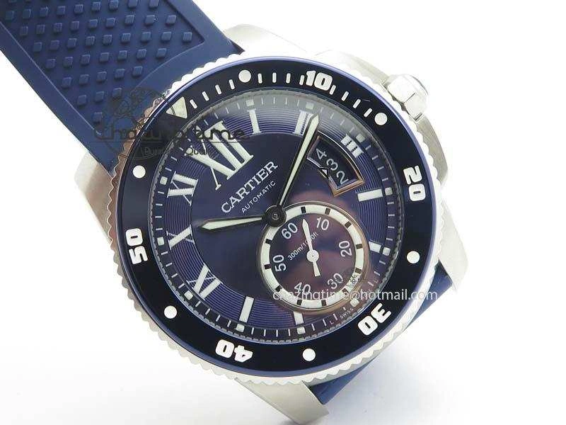 Fashionable Calibre De Cartier Diver TF 1:1 Best Edition SS Blue Dial On Blue Rubber Strap A23J 6324