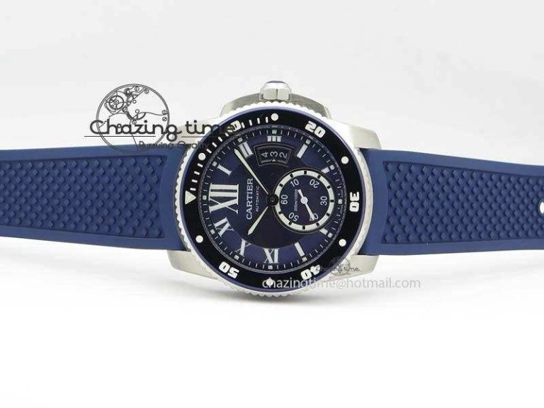 Fashionable Calibre De Cartier Diver TF 1:1 Best Edition SS Blue Dial On Blue Rubber Strap A23J 6324