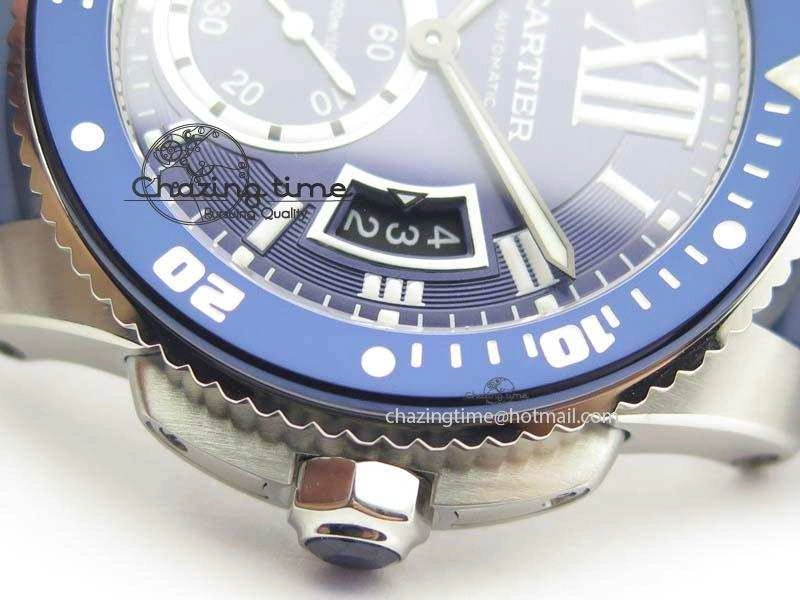 Fashionable Calibre De Cartier Diver TF 1:1 Best Edition SS Blue Dial On Blue Rubber Strap A23J 6324