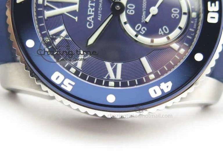 Fashionable Calibre De Cartier Diver TF 1:1 Best Edition SS Blue Dial On Blue Rubber Strap A23J 6324