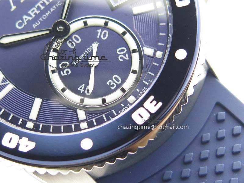 Fashionable Calibre De Cartier Diver TF 1:1 Best Edition SS Blue Dial On Blue Rubber Strap A23J 6324