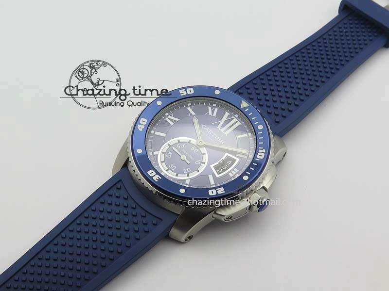 Fashionable Calibre De Cartier Diver TF 1:1 Best Edition SS Blue Dial On Blue Rubber Strap A23J 6324