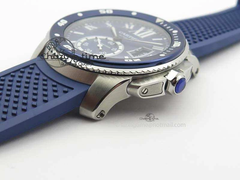 Fashionable Calibre De Cartier Diver TF 1:1 Best Edition SS Blue Dial On Blue Rubber Strap A23J 6324