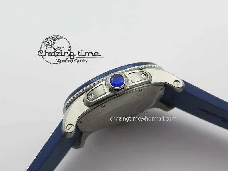 Fashionable Calibre De Cartier Diver TF 1:1 Best Edition SS Blue Dial On Blue Rubber Strap A23J 6324
