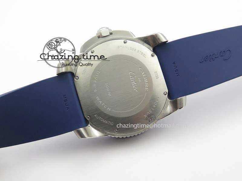 Fashionable Calibre De Cartier Diver TF 1:1 Best Edition SS Blue Dial On Blue Rubber Strap A23J 6324