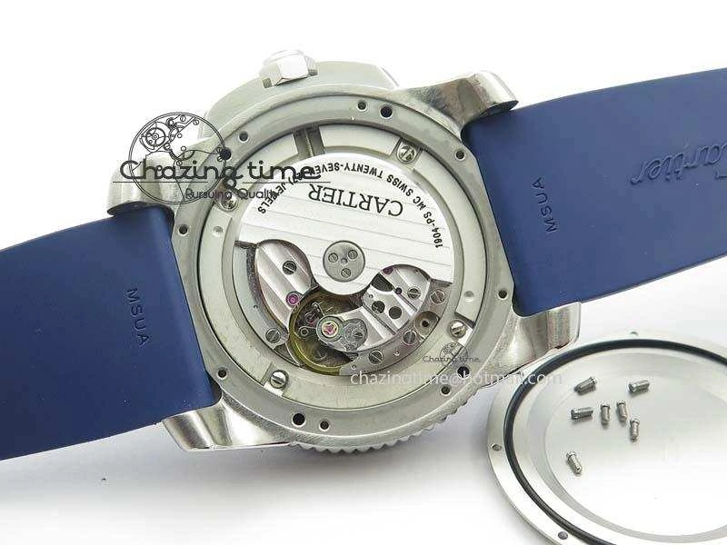 Fashionable Calibre De Cartier Diver TF 1:1 Best Edition SS Blue Dial On Blue Rubber Strap A23J 6324