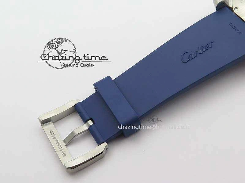 Fashionable Calibre De Cartier Diver TF 1:1 Best Edition SS Blue Dial On Blue Rubber Strap A23J 6324