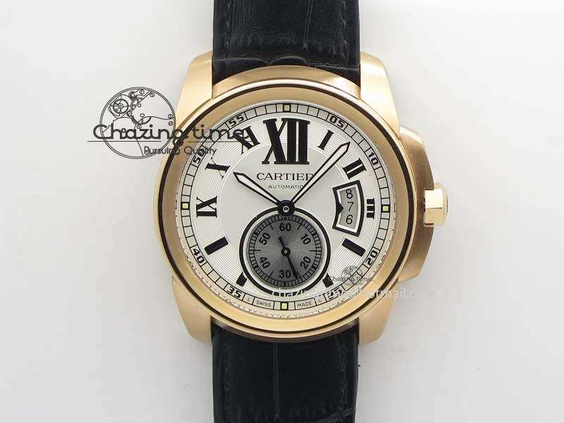 Trendy Calibre De Cartier RG JF Best Edition White Dial On Black Leather Strap A23J 6316