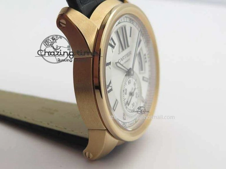 Trendy Calibre De Cartier RG JF Best Edition White Dial On Black Leather Strap A23J 6316