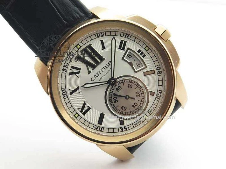 Trendy Calibre De Cartier RG JF Best Edition White Dial On Black Leather Strap A23J 6316