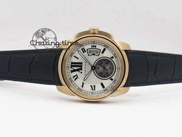Trendy Calibre De Cartier RG JF Best Edition White Dial On Black Leather Strap A23J 6316