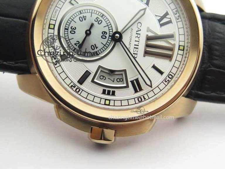 Trendy Calibre De Cartier RG JF Best Edition White Dial On Black Leather Strap A23J 6316